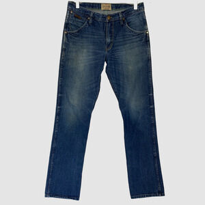 Wrangler Jeans Men 33x32 Crank Organic Scott Dark Distressed Wash Western Retro